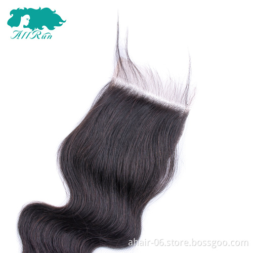 ALLRUN Factory Wholesale Good Quality Brazilian Hair Transparent Lace Closure 4*4 Human Hair